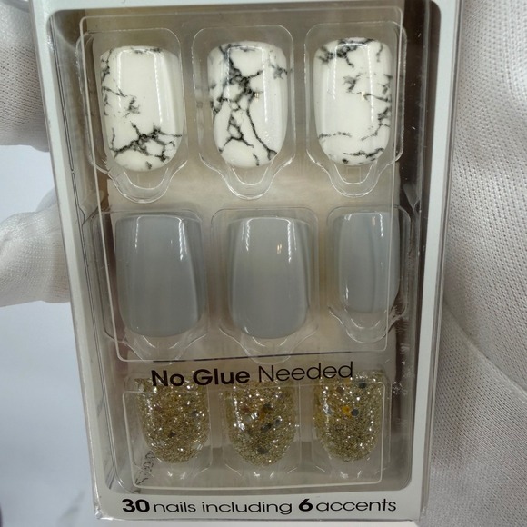 Kiss New imPRESS Press On Manicure Nails Gray White 30 Nails 6 Accents  93-52 - Picture 8 of 12